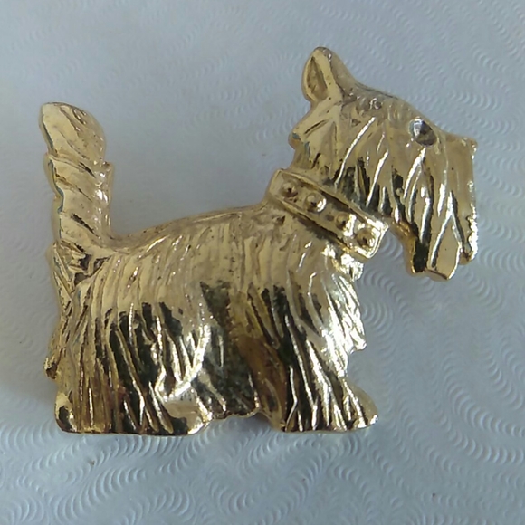 Scottie Dog Brooch Gold Tone - Picture 1 of 6